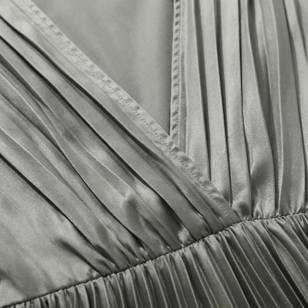 Pleated Midi Dress With V-Neckline - Sandy