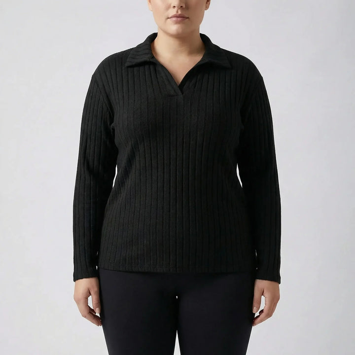 Plus Size Ribbed Knit Long Sleeve Top - Charlotte