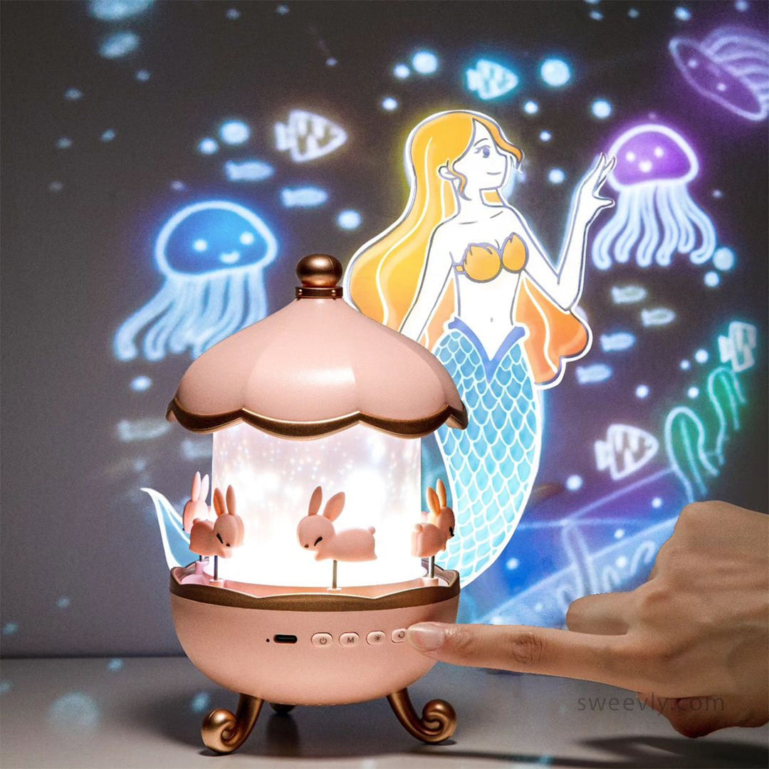 Rosa Nachtlicht Projektor mit Meerjungfrau und Quallen, Kinderzimmer Deko, LED-Lampe.