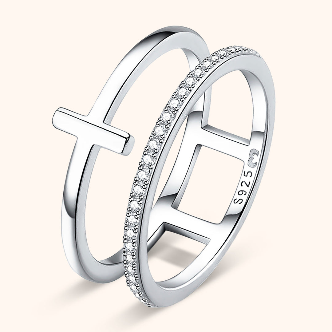 Silberner 925er Sterling-Damenring mit Zirkonia, modernes Design, eleganter Schmuck