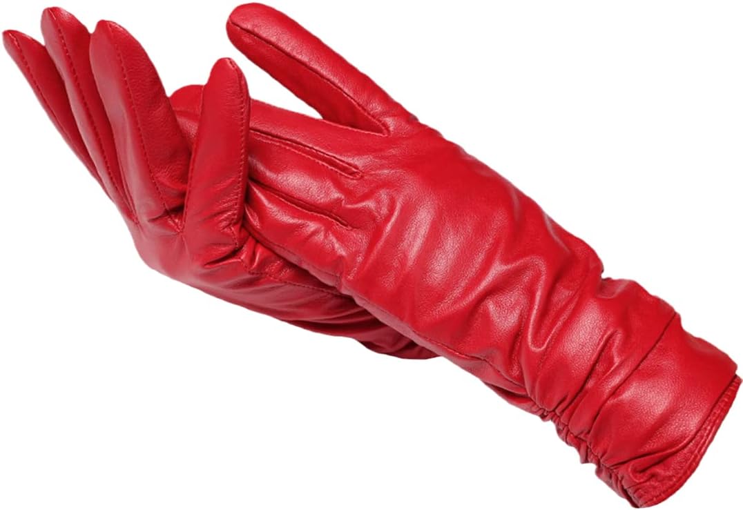 Rote Lederhandschuhe Damen, elegant, modisch, Winteraccessoire, hochwertig, warm, stilvoll.