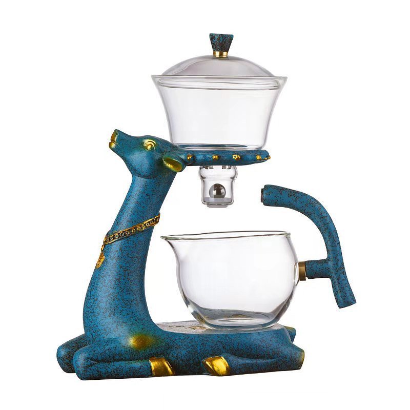 Blaues Hirsch-Teeset aus Glas, magnetisch, Kungfu-Stil, mit goldenen Akzenten.