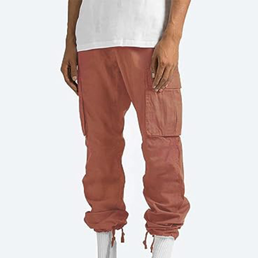 Rote Cargo-Hose für Herren, Baumwolle, Taschen, lässig, modisch, bequem.