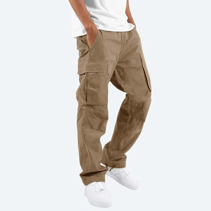 Beige Cargo-Hose für Herren, Baumwolle, seitliche Taschen, lässiger Stil.