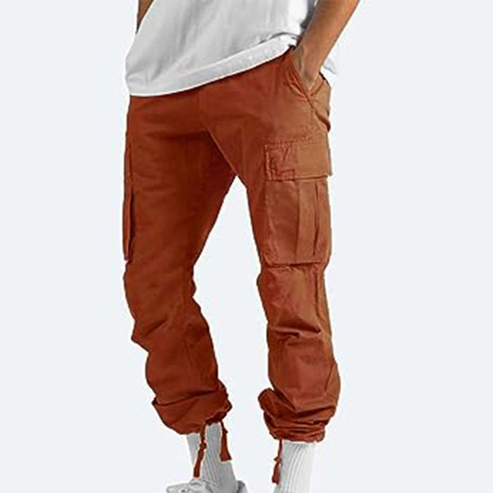 Rote Cargo-Hose für Herren, Baumwolle, Taschen, lässig, modisch, Streetwear.