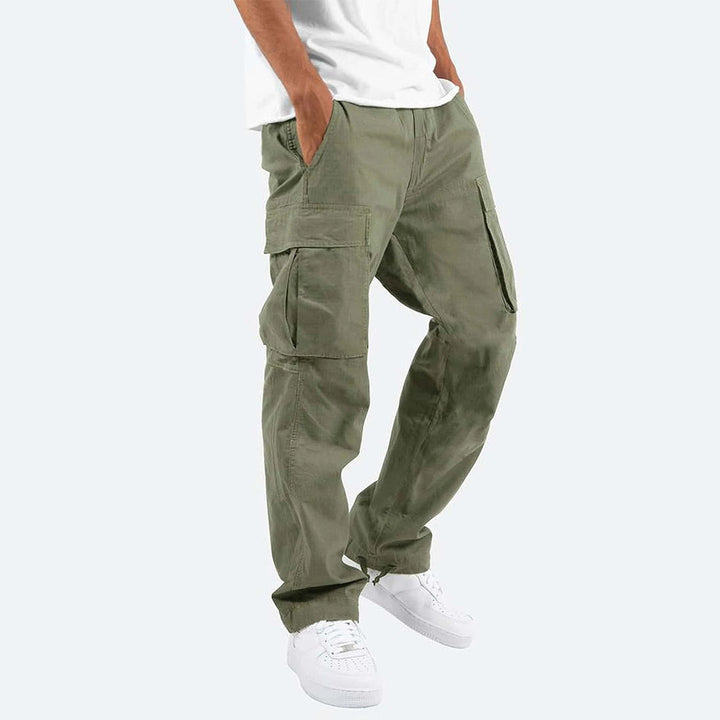 Grüne Cargo-Hose für Herren, lässig, Baumwolle, mit Seitentaschen, modisch, bequem.