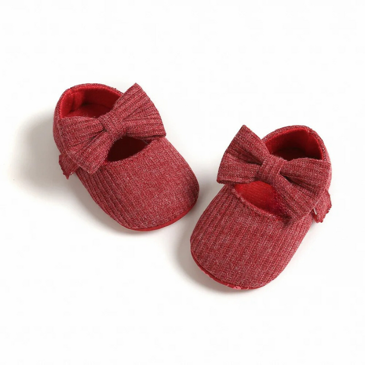 Rote Babyschuhe mit Schleife, weiches Material, rutschfest, Neugeborene, Geschenkideen.
