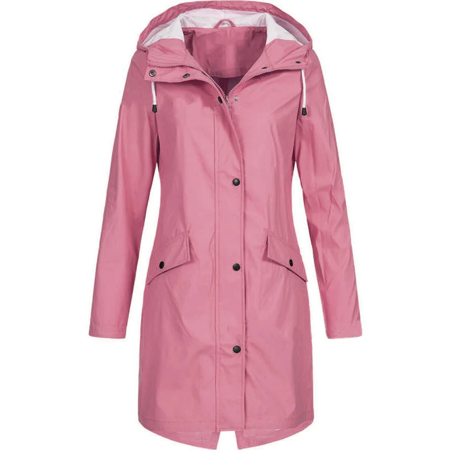 Damen Regenjacke rosa, wasserdicht, Kapuze, modisch, Outdoor-Bekleidung, Herbstmode.