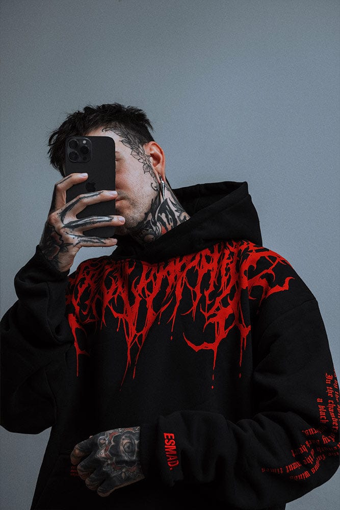 Přesně velký těžký hoodie s podzimním potiskem – Damon