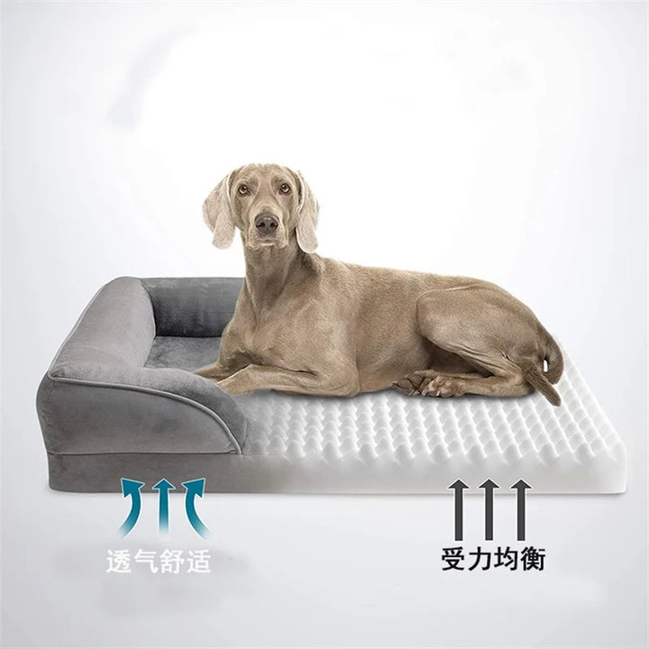 Hundebett orthopädisch, grau, abnehmbar, waschbar, bequem, für Hunde, Katzen, Massagefunktion.