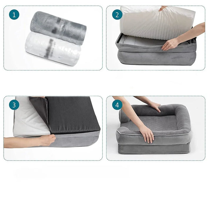 Graues, waschbares Haustiersofa, orthopädisch, leicht zu reinigen, für Hunde und Katzen.
