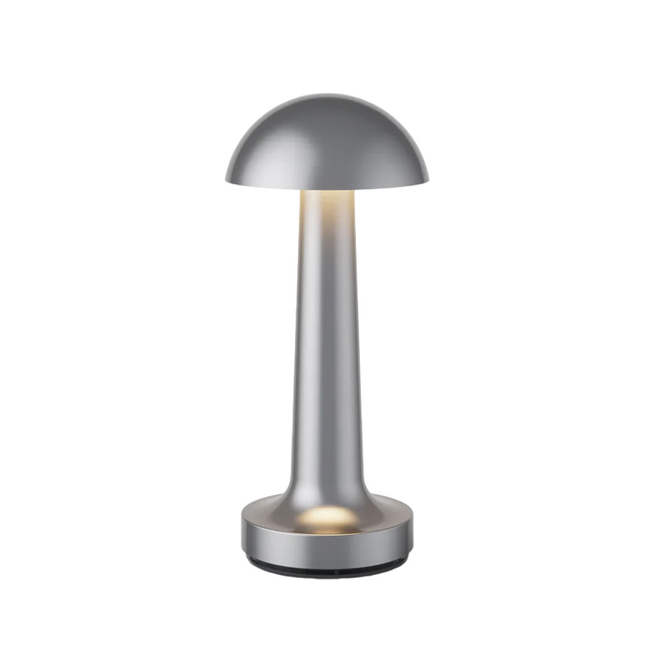 Silberne Tischlampe, pilzförmig, für Restaurant oder Bar, modernes Design, LED-Beleuchtung.