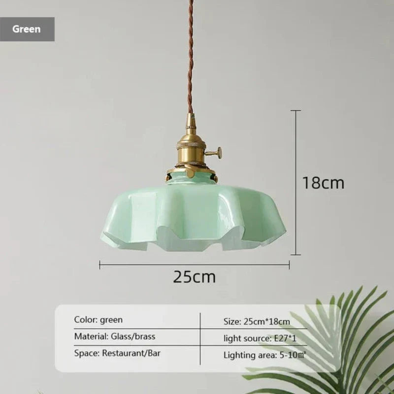 Retro grüne Glas-Messing-Hängelampe, 25cm, für Restaurant oder Bar, E27 Lichtquelle.