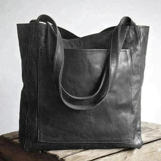 Schwarze PU-Leder Damenhandtasche, große Kapazität, Retro-Stil, Schultertasche für Reisen.
