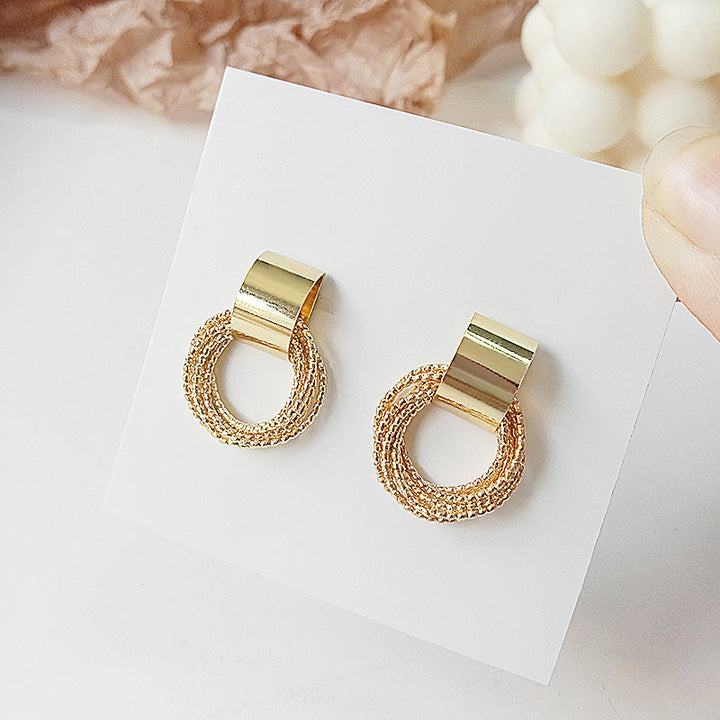 Goldene Retro-Ohrringe, Metall, kleine Kreise, Damen, koreanischer Schmuck, modisch, Hochzeit.