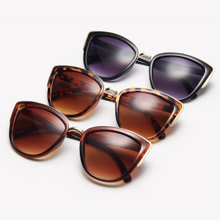 Retro-Cat-Eye-Sonnenbrillen, braun und schwarz, Damenmode-Accessoire, Vintage-Stil.