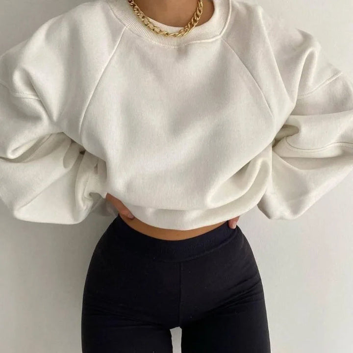 Weißes Damen-Sweatshirt, modern, bequem, Baumwolle, lässig, Mode, Roxy, Essentials.