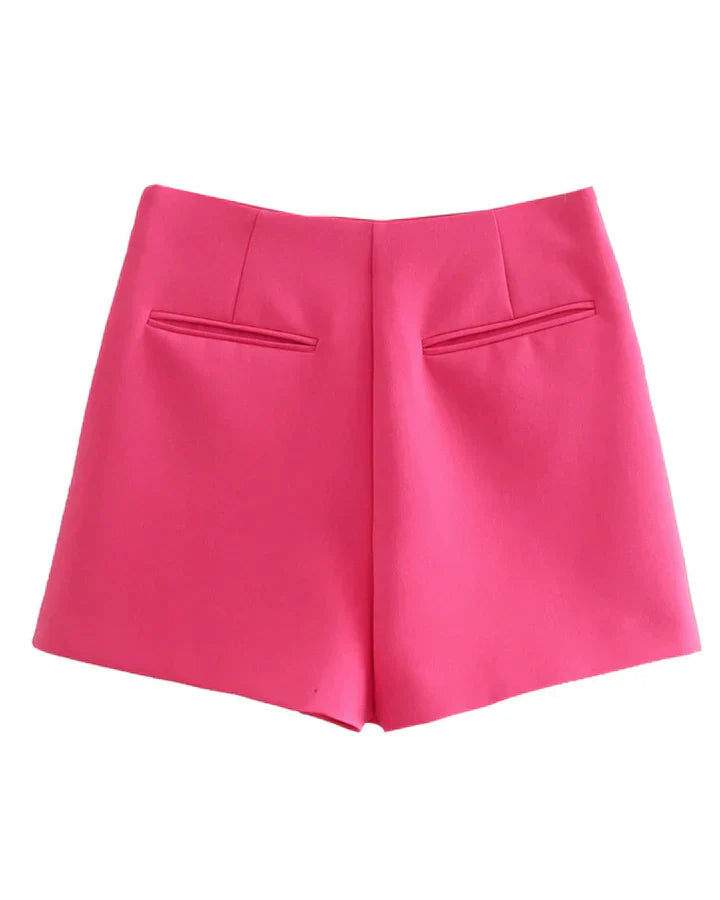 Rosa Damen-Shorts, elegant, mit Taschen, Sommermode, Freizeitkleidung, Polyester.