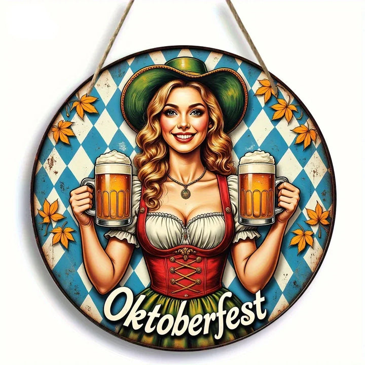 Kulatá nástěnná dekorace "Oktoberfest-Madl" (20 cm) – BierMaid Art Oktoberfest 2025