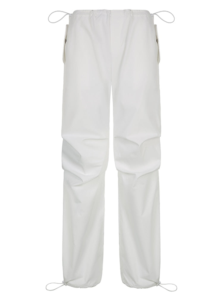 Weiße Unisex-Hose, elastischer Bund, Kordelzug, lässiger Stil, Baumwollmischung.