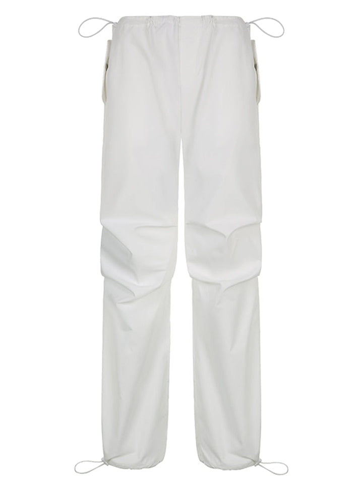Weiße Unisex-Hose, elastischer Bund, Kordelzug, lässiger Stil, Baumwollmischung.