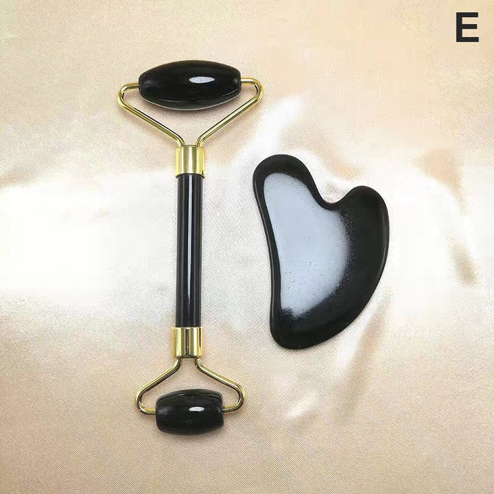 Schwarzer Jade-Roller und Gua Sha Set, Gesichtsmassagegerät, Anti-Aging, Hautpflege-Tool.