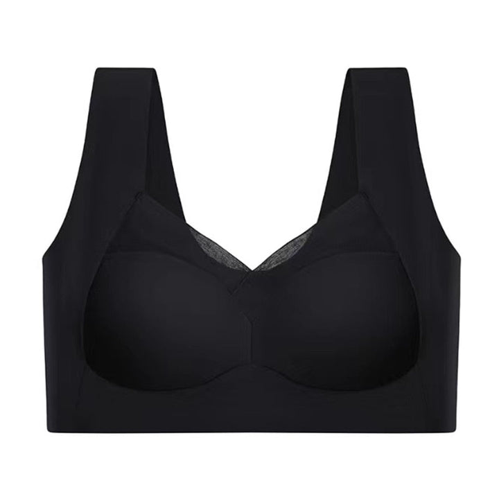 Schwarzer nahtloser Sport-BH, Damen, atmungsaktiv, stützender Fitness-BH, elastisch.