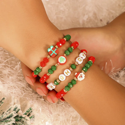 Weihnachtsarmbänder Set, rot-grün, Perlen, Geschenk, Baum, Santa, festlicher Schmuck, Kinder
