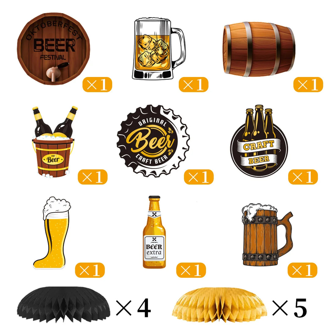 Bordó dekorativní balíček s pivními motivy (3×9 ks) – Oslavný stůl Oktoberfest 2025