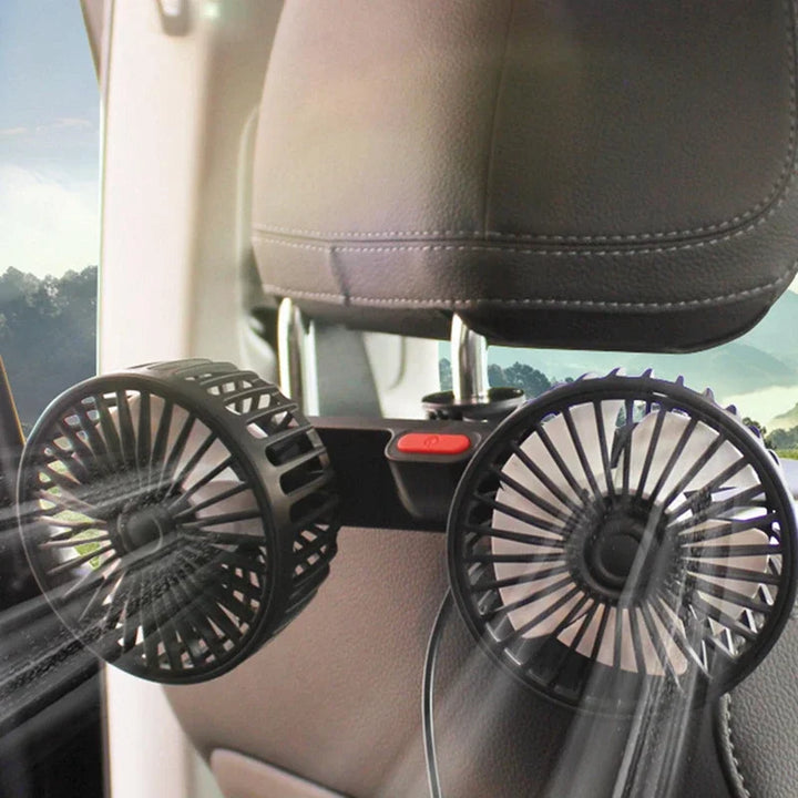 Přenosný USB dvouhlavý autoventilátor, otočný o 360° s 3 rychlostmi – CoolBreeze