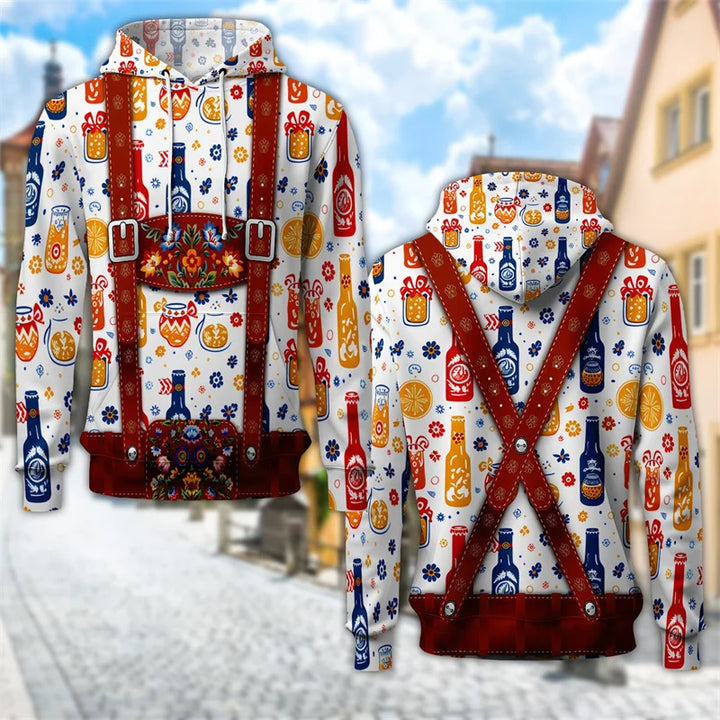 3D trachtenová mikina s kapucí a potiskem piva – ProstZeit Oktoberfest 2025