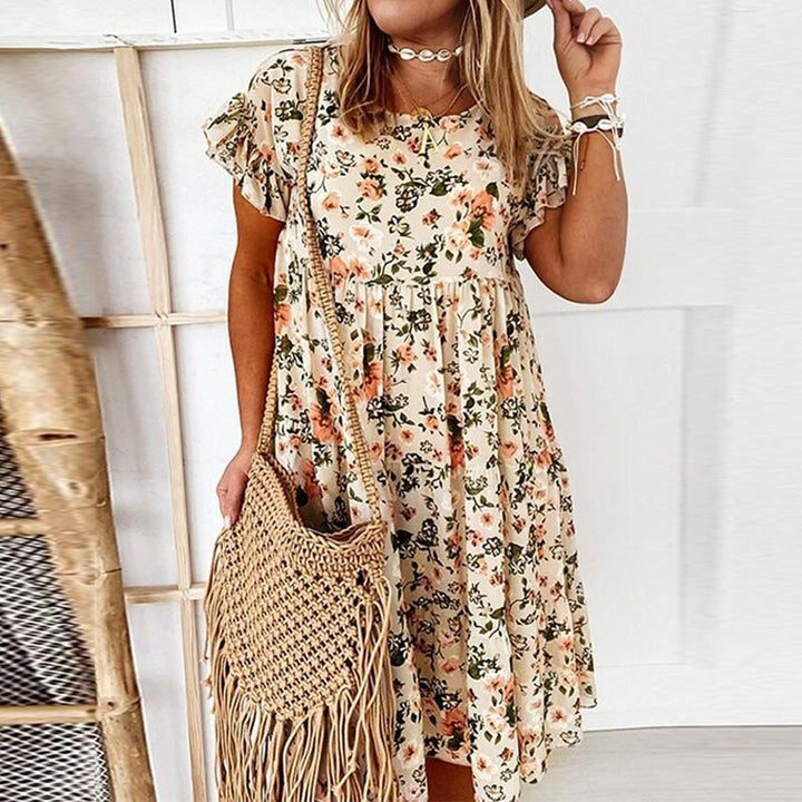 Boho květinové šaty s volány a pasovým švem – Calista