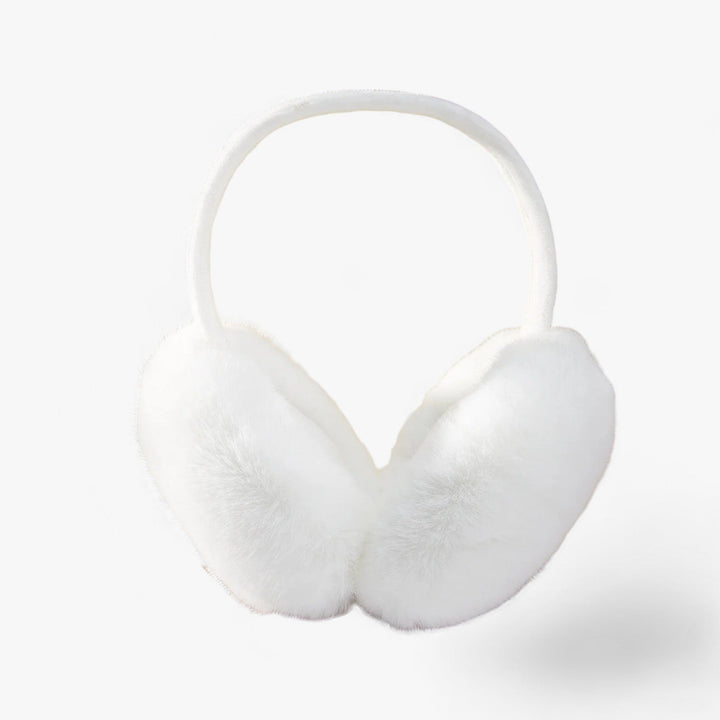 Weiße flauschige Ohrenschützer, Winteraccessoire, warm, modisch, Unisex.