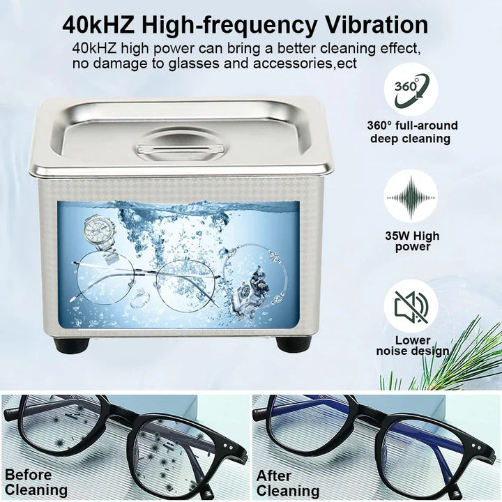 Ultrazvukový čistič brýlí a šperků 40 kHz z nerezové oceli – ClearWave