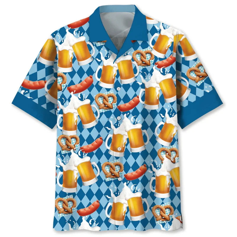 Havajská košile s vzorem piva a preclíků – FeierLaune Oktoberfest 2025