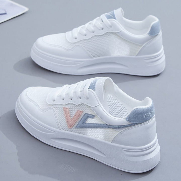 Weiße Sneaker Damen, atmungsaktiv, modisch, Mesh, Freizeit, rutschfest, sportlich.