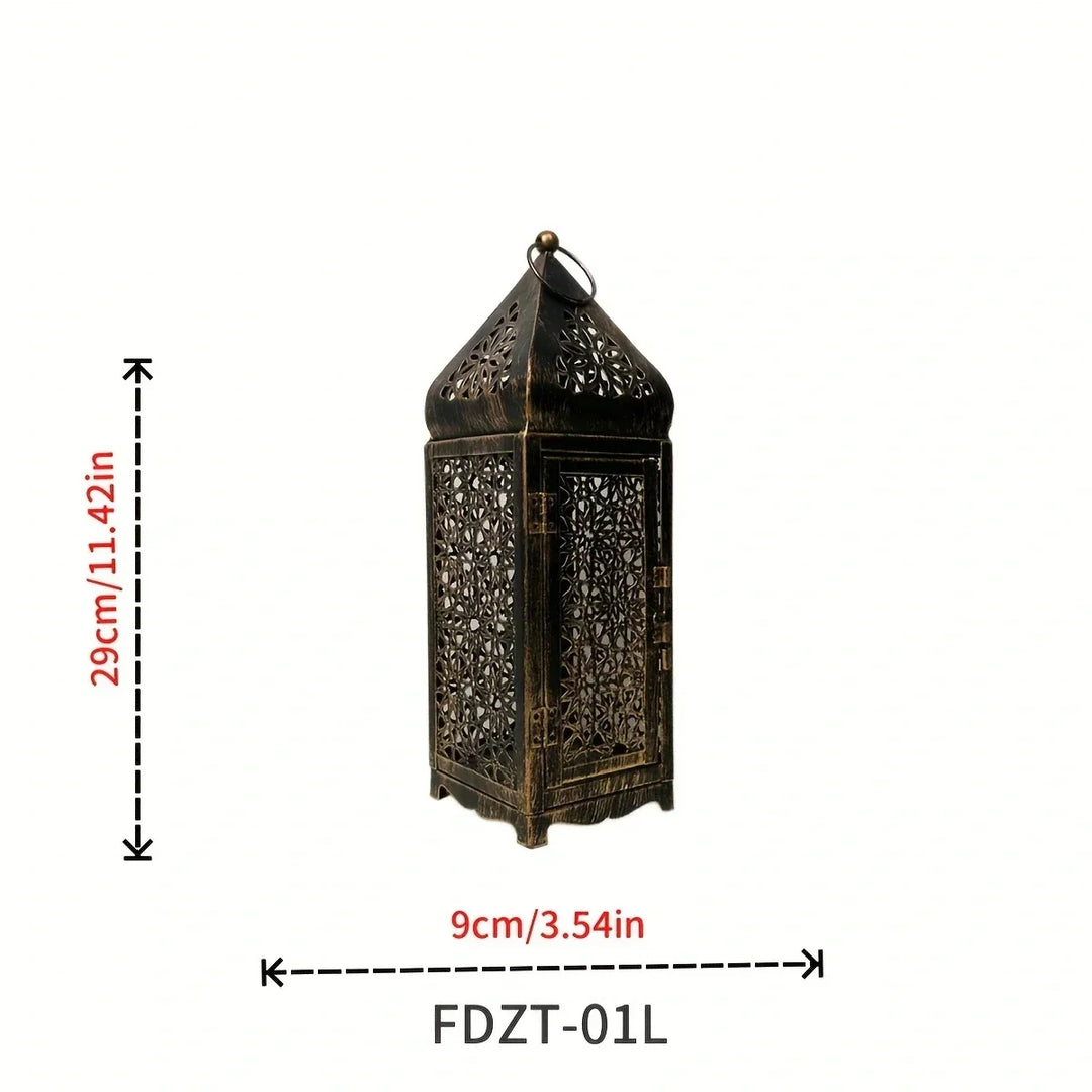 Antike Metalllaterne, orientalisches Design, 29cm hoch, dekorative Beleuchtung, Vintage-Stil.