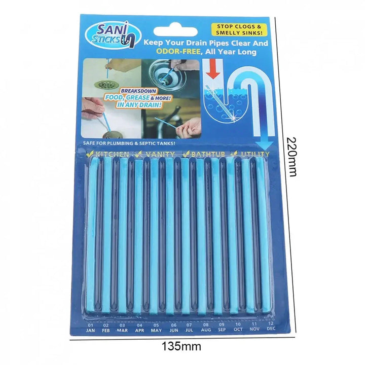 Sani Sticks Abflussreiniger, blau, 12 Stück, Geruchsneutralisierung, Rohrreinigung, Küche, Bad