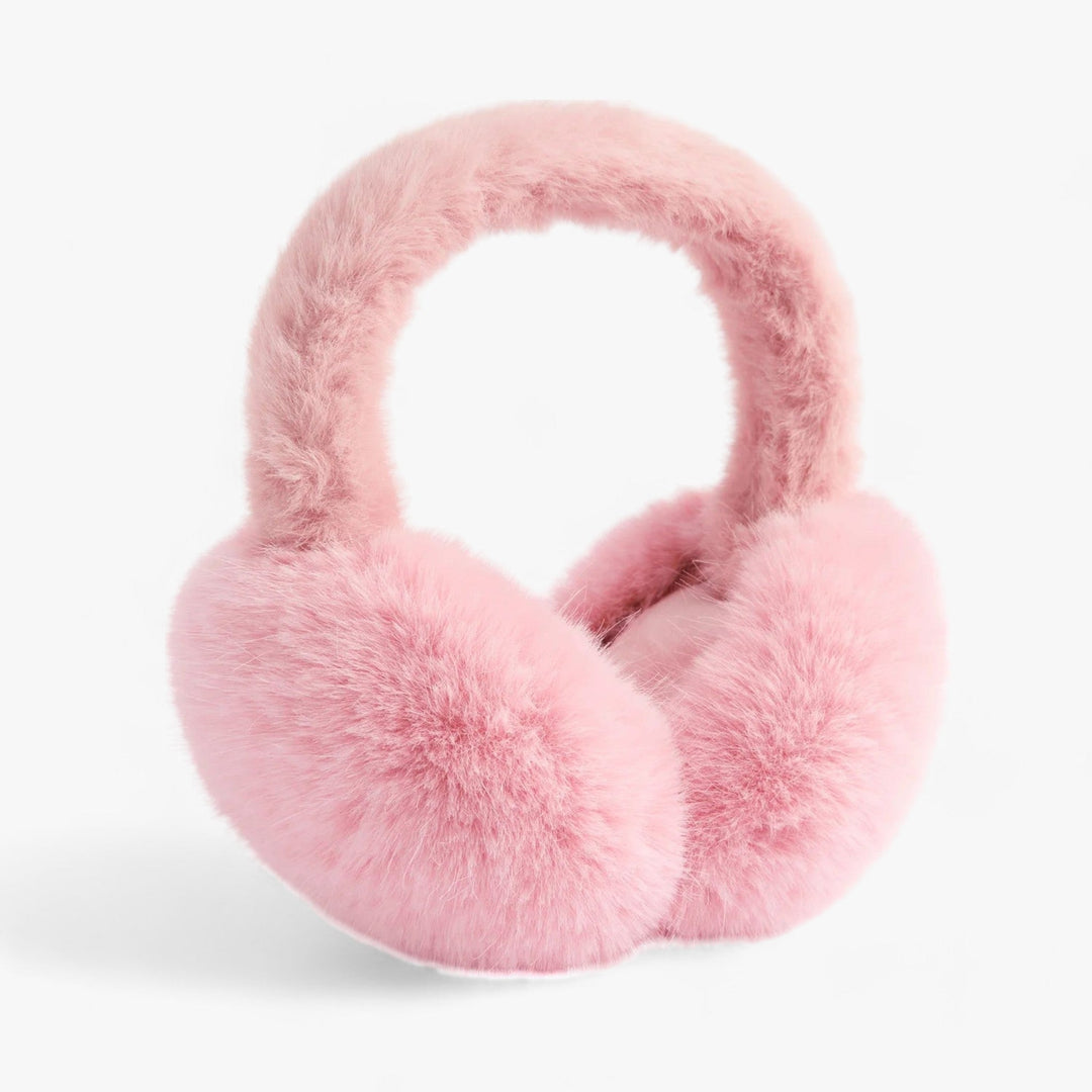 Rosa flauschige Ohrenschützer, Winteraccessoire, warm, modisch, Kunstpelz, Damenmode.