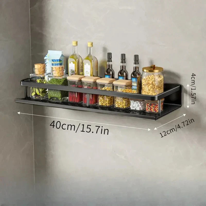 Schwarzes Wandregal Küche, 40cm, Gewürze, Flaschen, platzsparend, modernes Design.