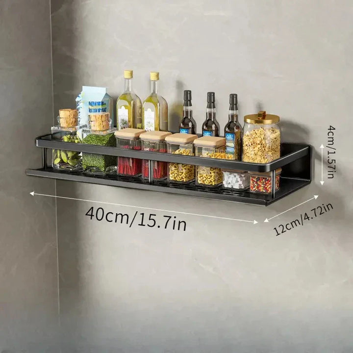 Schwarzes Wandregal Küche, 40cm, Gewürze, Flaschen, platzsparend, modernes Design.
