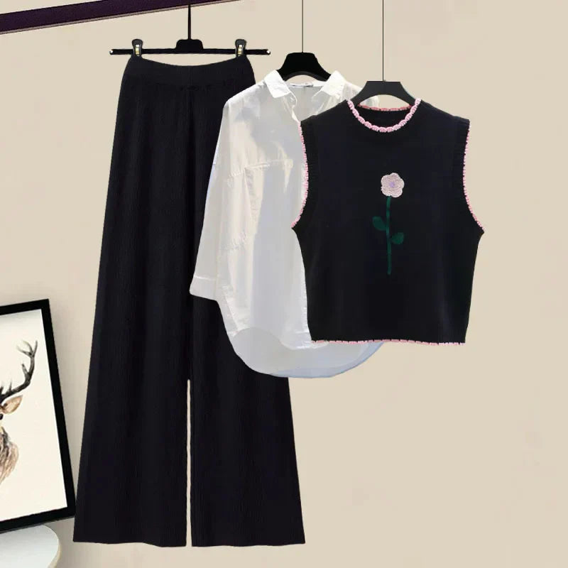 Třídílná dámská zimní souprava s pleteným svetrem – Marisa