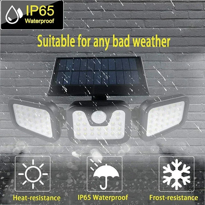 Wetterfeste LED-Solarleuchte, IP65, schwarz, für Außenbereich, hitze- und frostbeständig.