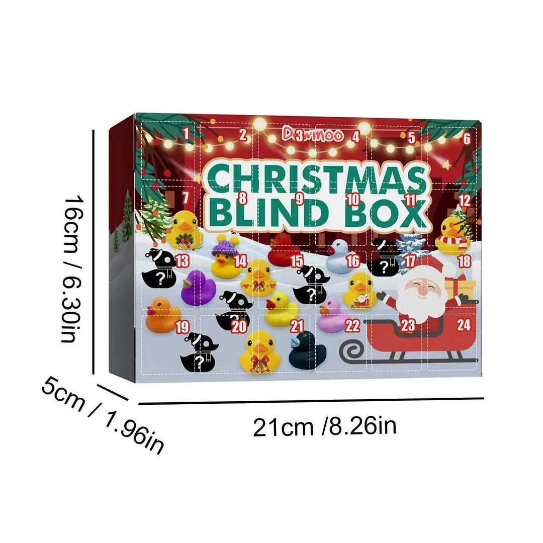 Weihnachtlicher Blindbox-Adventskalender mit Entenfiguren, 21x16x5cm, bunt.