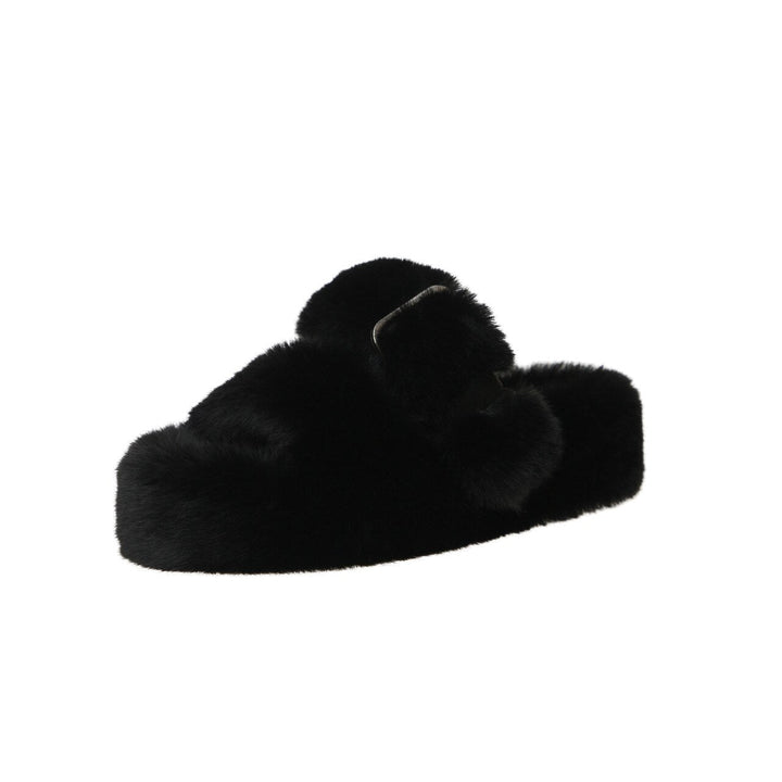 Schwarze Plüsch-Hausschuhe, Damen, flauschig, warm, rutschfest, gemütlich, Wintermode.