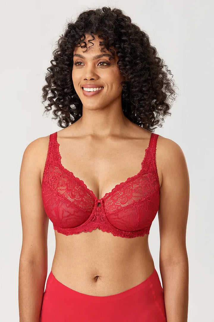 Roter Spitzen-BH für Damen, Vollschalen, verstellbare Träger, bequem, elegant, Unterwäsche.