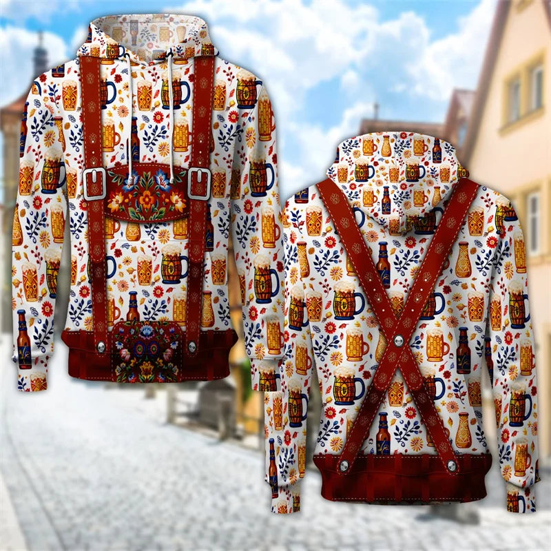 3D trachtenová mikina s kapucí a potiskem piva – ProstZeit Oktoberfest 2025