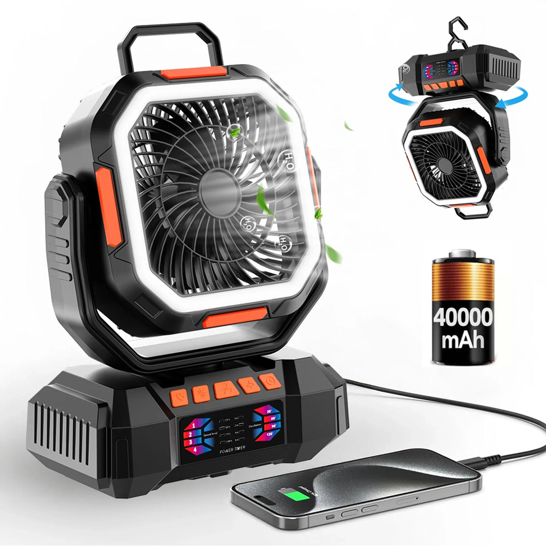 Dobíjecí kempingový ventilátor s baterií 40000 mAh a LED lampou – F22