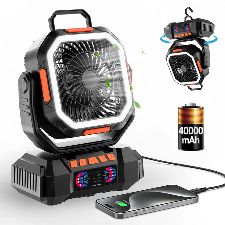 Dobíjecí kempingový ventilátor s baterií 40000 mAh a LED lampou – F22