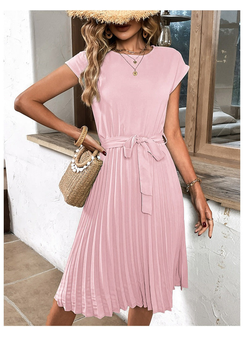 Plisovaná áčková letní šaty s krátkými rukávy – Melina